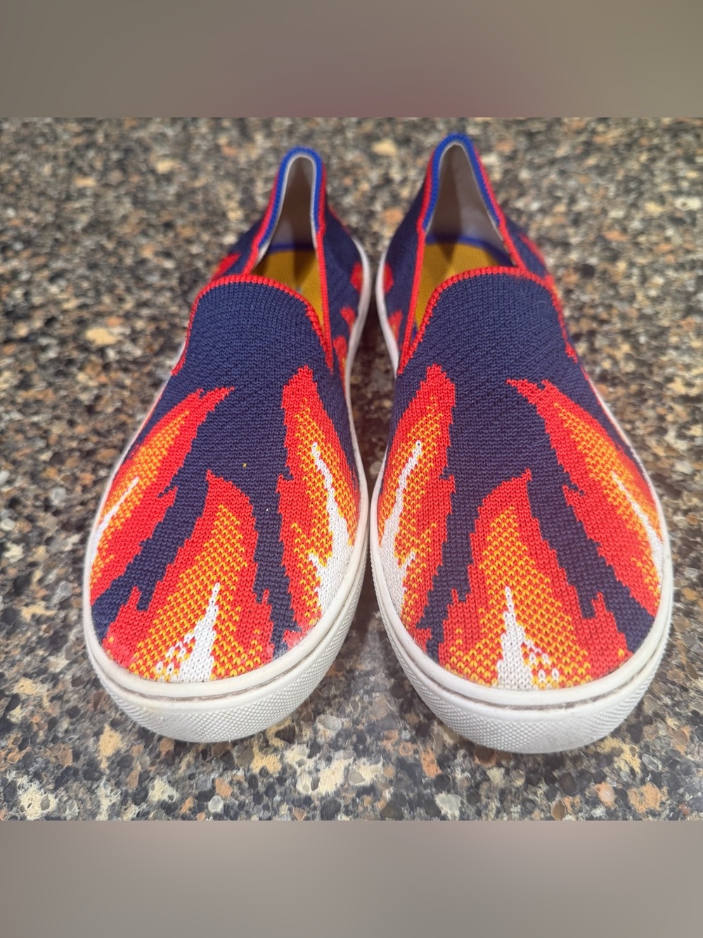 Kids Slip-On Sneakers with Flame Knit Upper - Navy & Red size 2